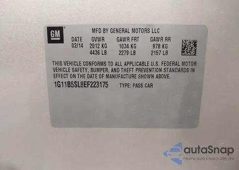 2014 Chevrolet Malibu 1Ls from USA, damaged, VIN 1G11B5SL8EF223175